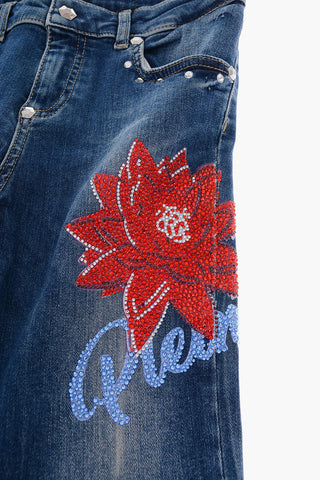 jeans frayedcon ricamo strass