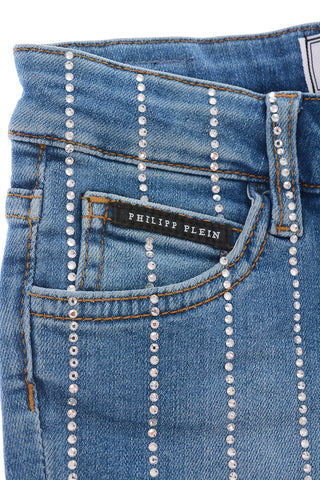 rhinestone embellished stretch denim shorts