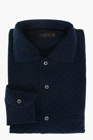 ID Geometric Patterned Twill Cotton Shirt with Breast-pocket