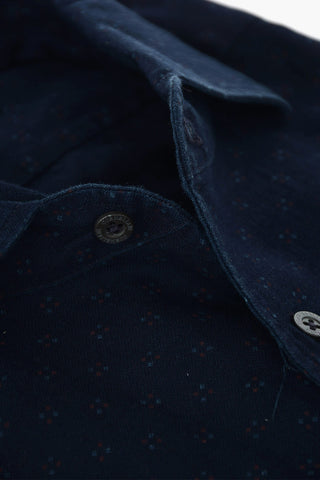 ID Geometric Patterned Twill Cotton Shirt with Breast-pocket