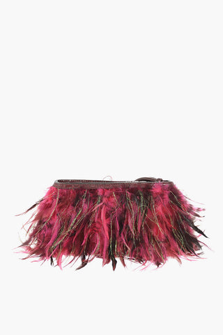 Clutch Piumato con Dettagli in Pelle Stampata
