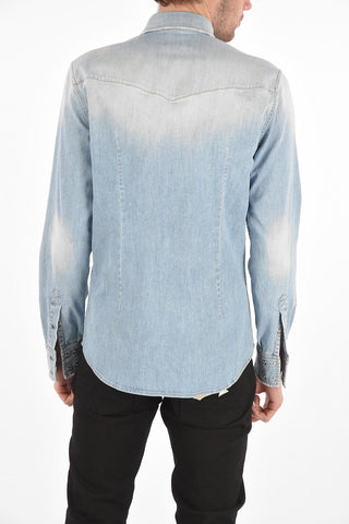 Camicia Western in Denim Stonewashed con Toppa Logata