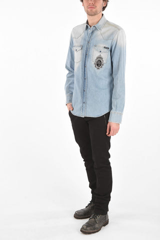 Camicia Western in Denim Stonewashed con Toppa Logata
