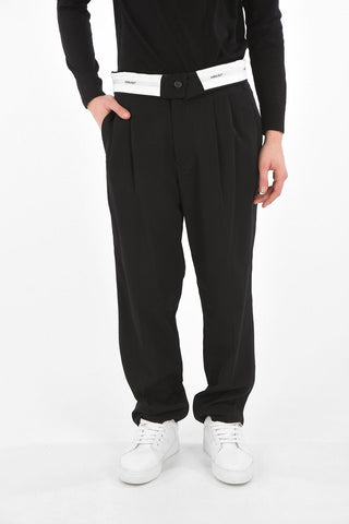 Double-pleated High-waisted Pants with Raw Cut Bottom