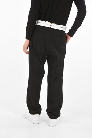 Double-pleated High-waisted Pants with Raw Cut Bottom