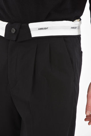 Double-pleated High-waisted Pants with Raw Cut Bottom