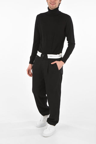 Double-pleated High-waisted Pants with Raw Cut Bottom