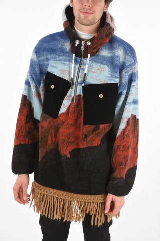 CANYON Fleece Hoodie with Breast-pockets and Fringes