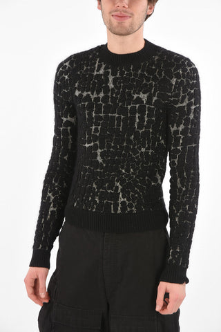 Pullover Girocollo Jacquard in Misto Lana