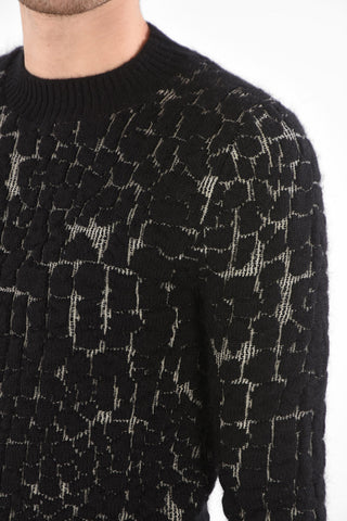 Pullover Girocollo Jacquard in Misto Lana