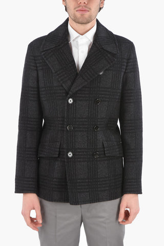 District Check Double Breasted Peacoat