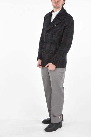 District Check Double Breasted Peacoat