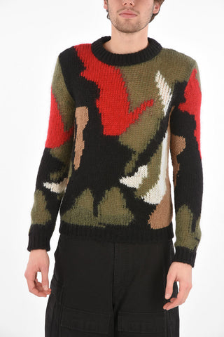 Pullover Girocollo Multicolor Effetto Camouflage