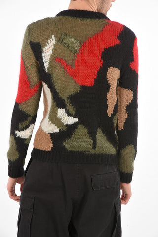 Pullover Girocollo Multicolor Effetto Camouflage