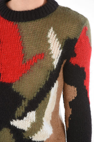 Pullover Girocollo Multicolor Effetto Camouflage