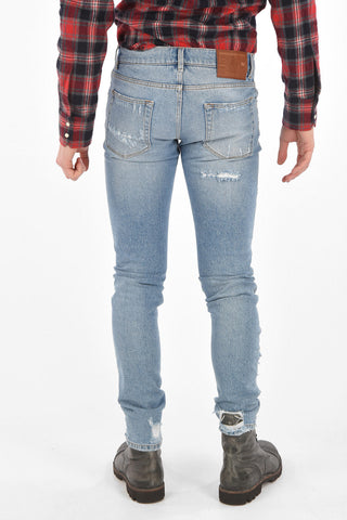 Distressed Skinny Fit Jeans with Logoed Patch 15cm