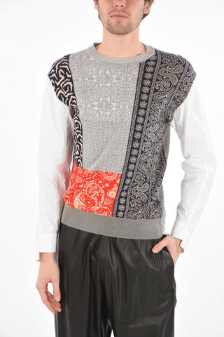 Popeline Slleeved T-Shirt with Patchwork Front