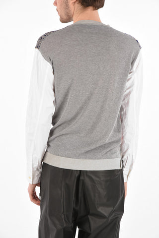 Popeline Slleeved T-Shirt with Patchwork Front