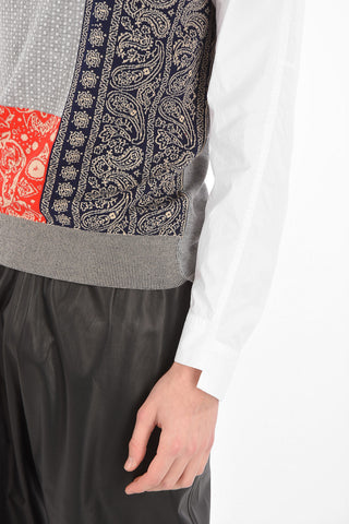 Popeline Slleeved T-Shirt with Patchwork Front