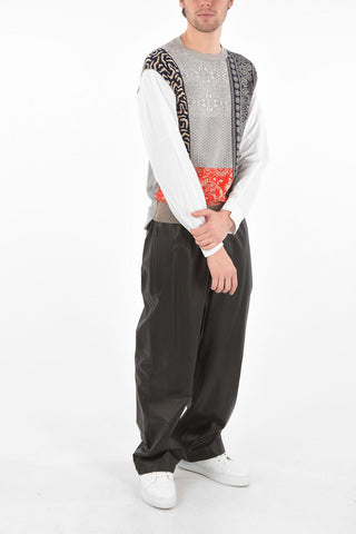 Popeline Slleeved T-Shirt with Patchwork Front