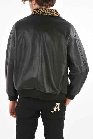 Faux Leather Bomber with Animal Printed Details