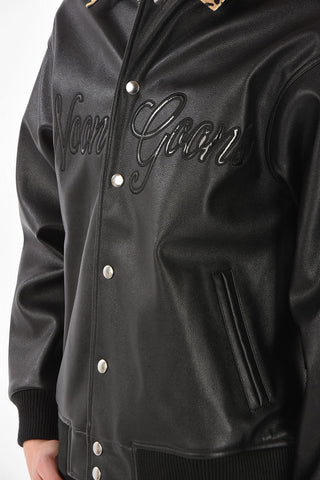 Faux Leather Bomber with Animal Printed Details