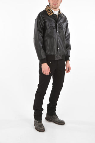 Faux Leather Bomber with Animal Printed Details