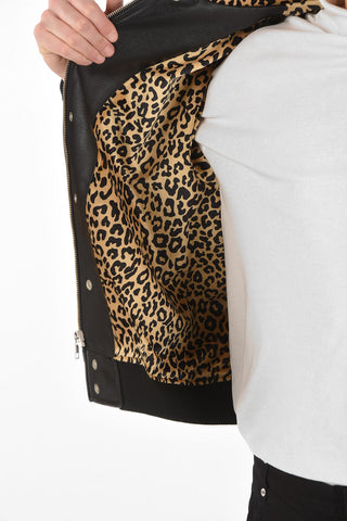 Faux Leather Bomber with Animal Printed Details