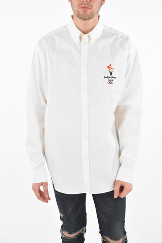 Camicia Over con Collo Button-down con Ricamo Logo