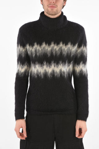 Pullover a Collo Alto in Misto Mohair con Bande Sfumate a Contrasto