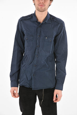 Wrinkled Effect Cotton Military Shirt