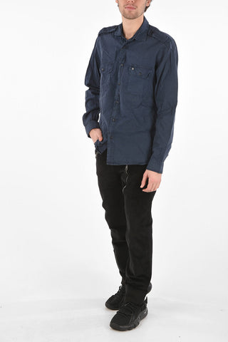 Wrinkled Effect Cotton Military Shirt