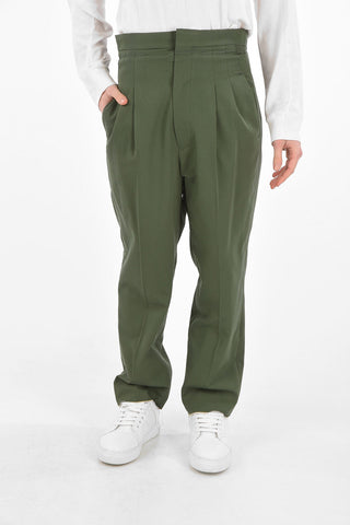 Pantaloni a 2 Pinces a Vita Alta con Fondo a Taglio Vivo