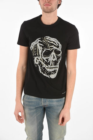 Crew Neck CHAIN SKULL Cotton T-Shirt