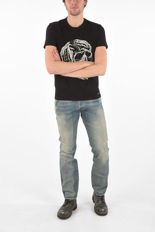 Crew Neck CHAIN SKULL Cotton T-Shirt