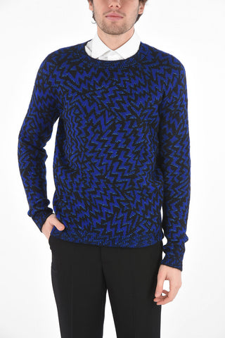 Crew Neck Lurex Geometric Motif Sweater