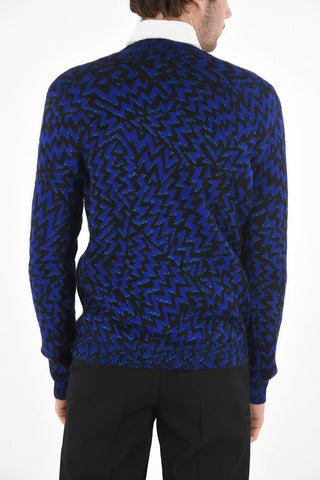 Crew Neck Lurex Geometric Motif Sweater