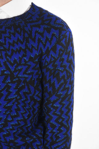 Crew Neck Lurex Geometric Motif Sweater