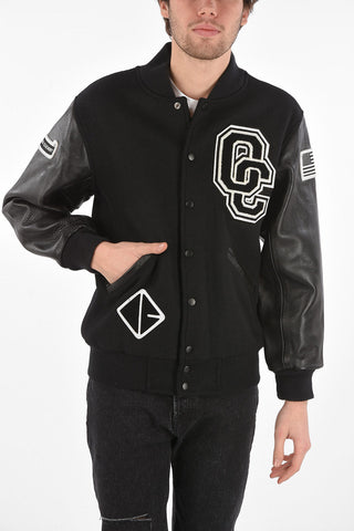 Varsity Jacket with Leather Sleeves