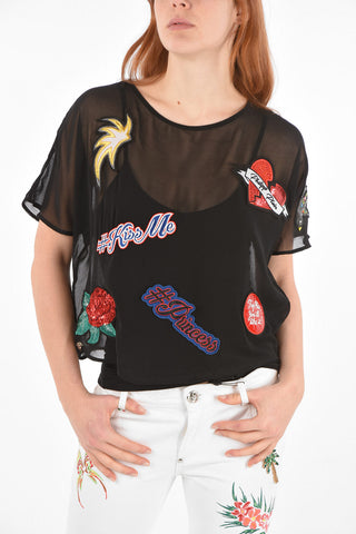 COUTURE patch embroidered sheer SS BORN NOW top