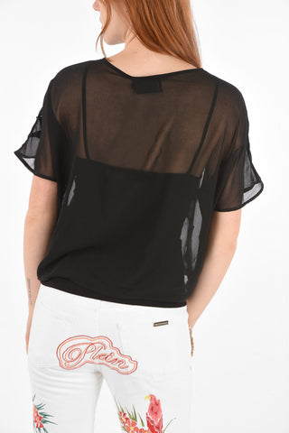 COUTURE patch embroidered sheer SS BORN NOW top