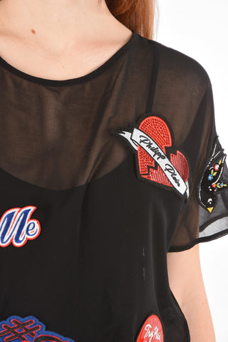 COUTURE patch embroidered sheer SS BORN NOW top