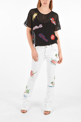 COUTURE patch embroidered sheer SS BORN NOW top