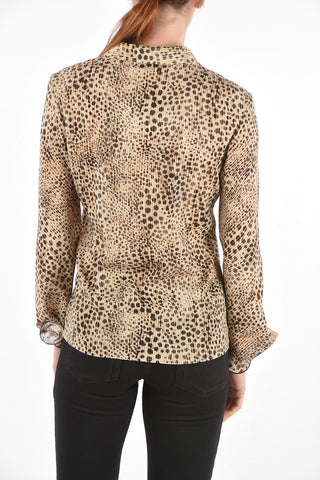 cheetah-print silk SAMANTHA faux mother-of-pearl button blouse