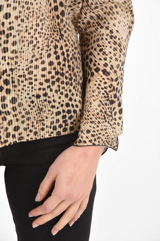 cheetah-print silk SAMANTHA faux mother-of-pearl button blouse