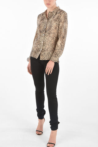 cheetah-print silk SAMANTHA faux mother-of-pearl button blouse