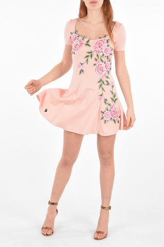 COUTURE floral-embroidered NONA COLLINS scoop neckline mini a-line dress