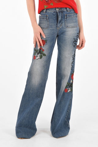 embroidered ONE ORCHID bootcut jeans