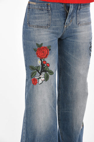 embroidered ONE ORCHID bootcut jeans