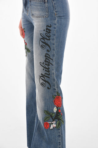 embroidered ONE ORCHID bootcut jeans